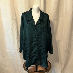 VTG VICTORIA’S SECRET GOLD LABEL GREEN SATIN BUTTON DOWN SLEEP SHIRT SIZE M/L